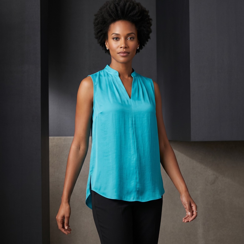 Worthington Silky Teal V Neck Top Office Siren Minimalist Quiet Luxury Retro M